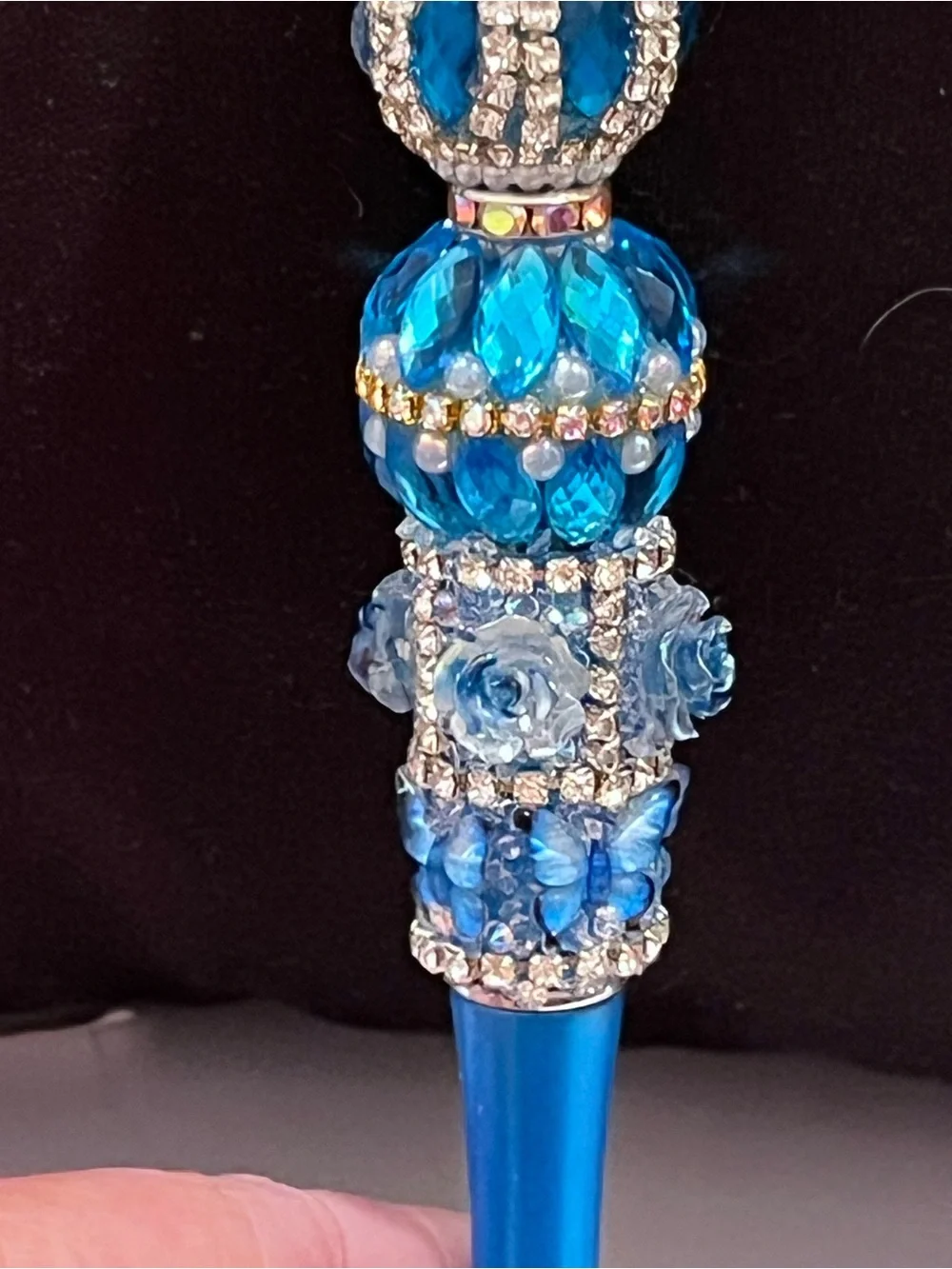 Designer inspired Luxury Blue custom designed decal fancy beaded pen